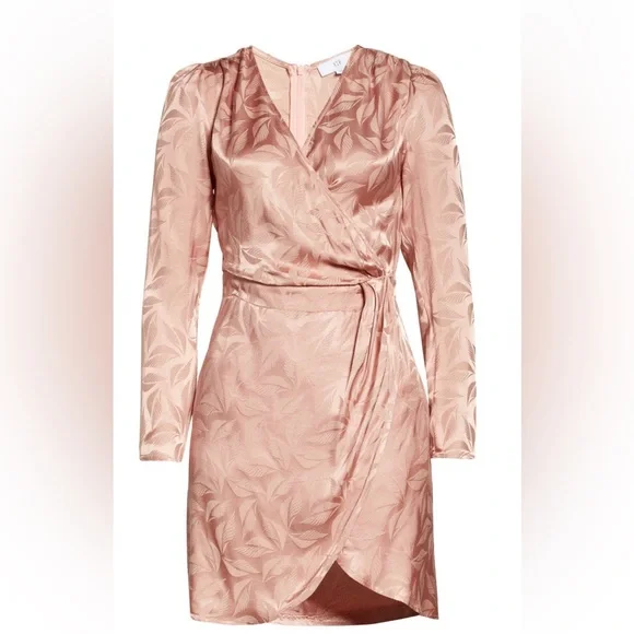 NSR Nara Faux Wrap Long Sleeve Rose Pink Dress Medium - Picture 1 of 12